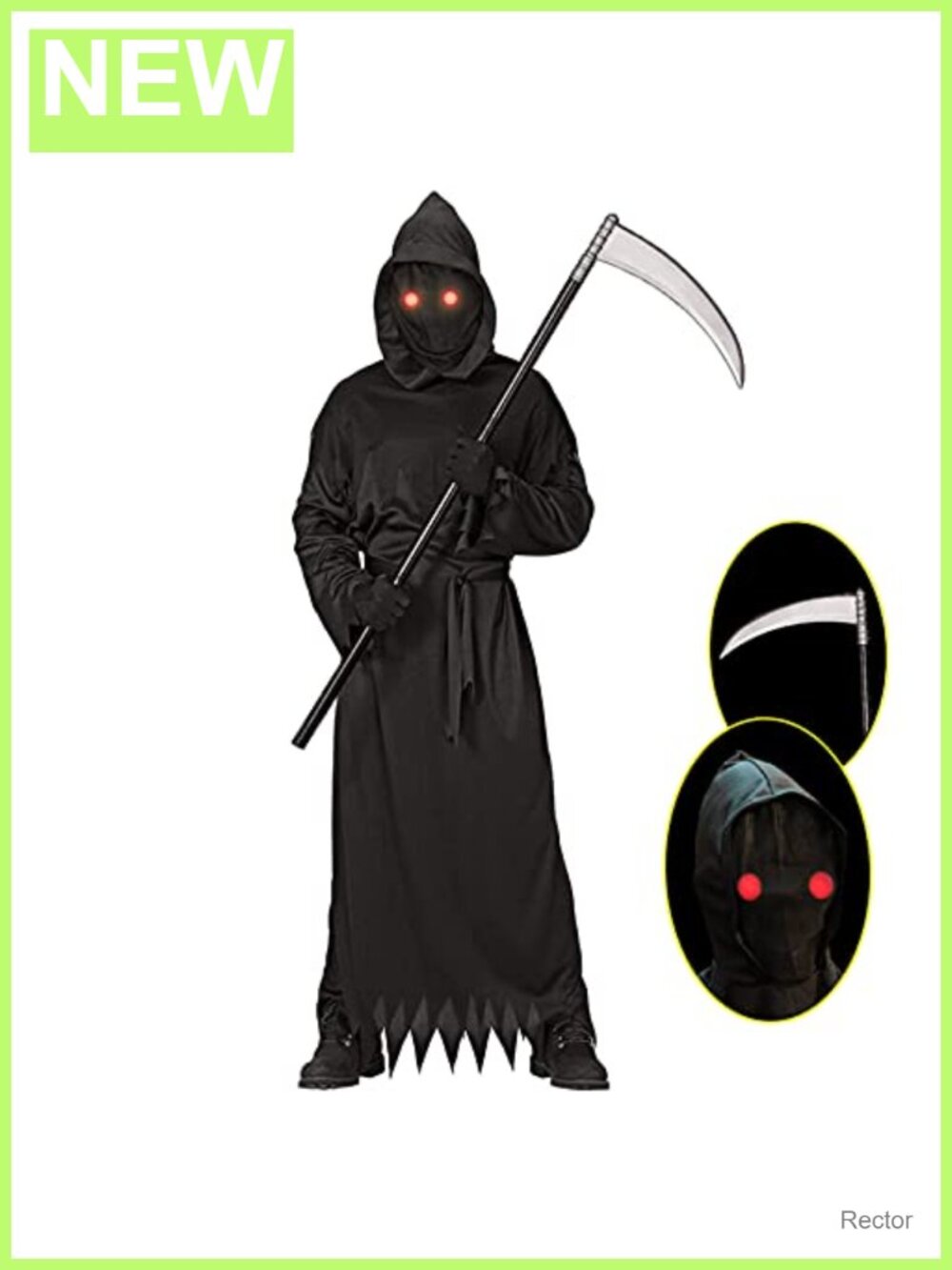 Kids Grim Reaper Halloween Costume Glowing Red Eyes Scythe 6pc Set